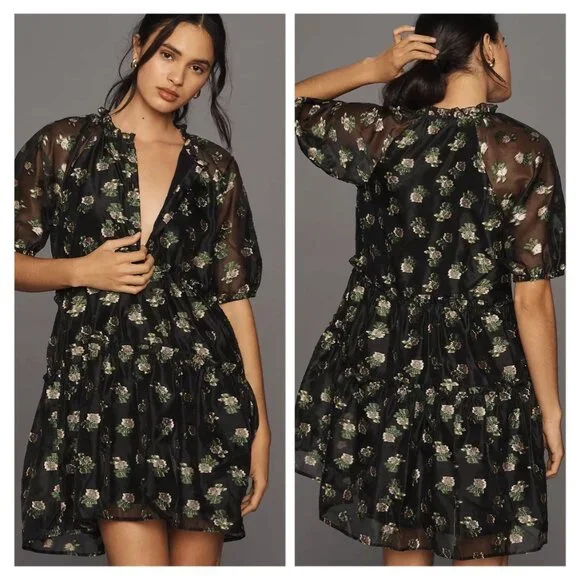 NWT Anthropologie Maeve Short-Sleeve V-Neck Tiered Tunic Mini Dress - Picture 2 of 6